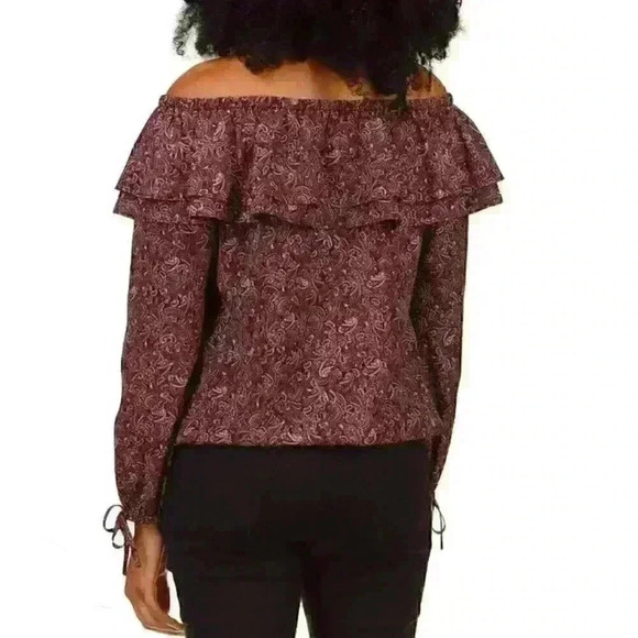 MICHAEL Michael Kors Women's L Ruffled Off-The-Shoulder Paisley Top NWT $88 - Picture 2 of 4